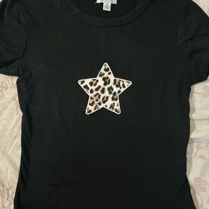 Black T-Shirt with Leopard Star Patch